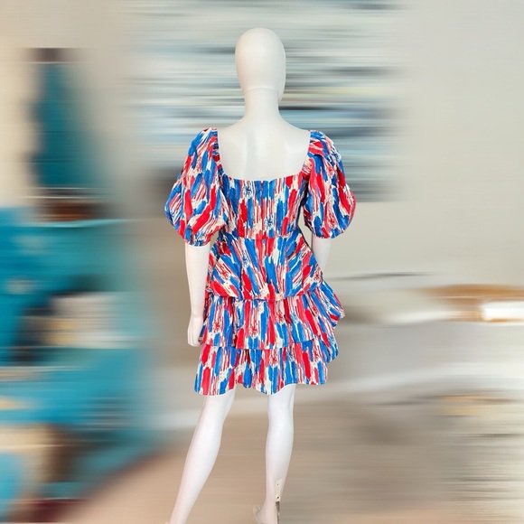 PEACH LOVE CALIFORNIA Puff sleeve layered dress S M L - Picture 5 of 8